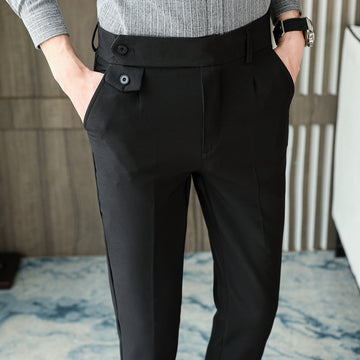 Aidase   2022 Brand Clothing Men Spring Stylecasual Nine Cent Trousers/Male Slim Fit High-Grade Pure Cotton Stripe Suit Pants Black Beige aidase-shop